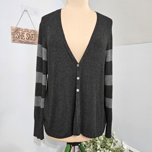 Eileen Fisher Cardigan Striped Sweater Button Front Normcore Momcore Minimal L - Picture 2 of 14